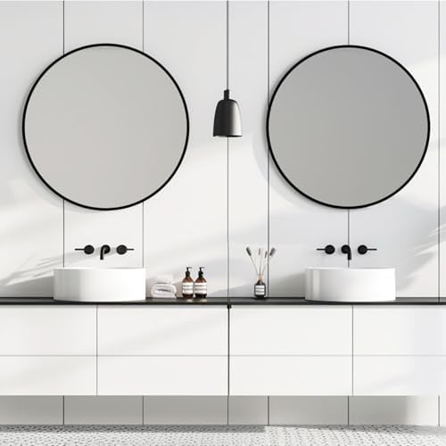 Round Black Mirror 28 inch, Circle Mirror, Matte Black Metal Frame