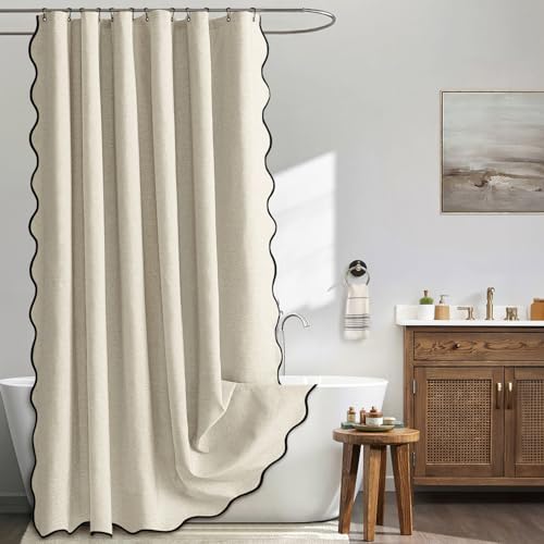 MIULEE Natural Scalloped Linen Shower Curtain 72x72 Inches