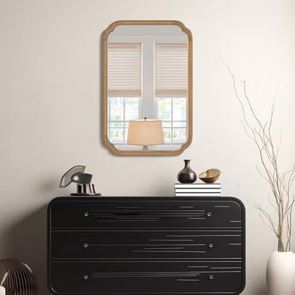 WallBeyond 24" x 36" Rounded Corner Arch Wall Mirror with Wood Frame for Entryway, Living Room or Bedroom Home Decor - Light Woodgrain [24" x 36" Honey-Colored]