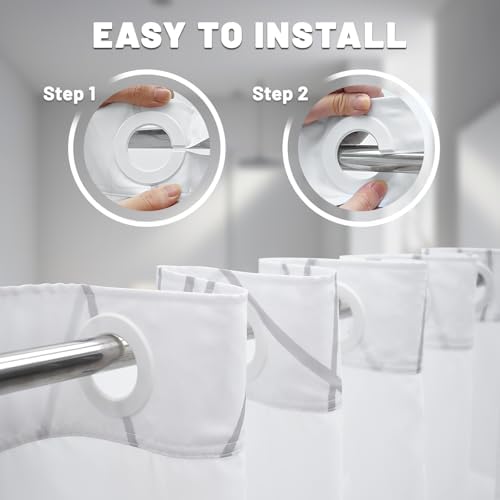 LXBNI Ombre Grey White No Hook Shower Curtain with Liner, 71 x 74 Inch