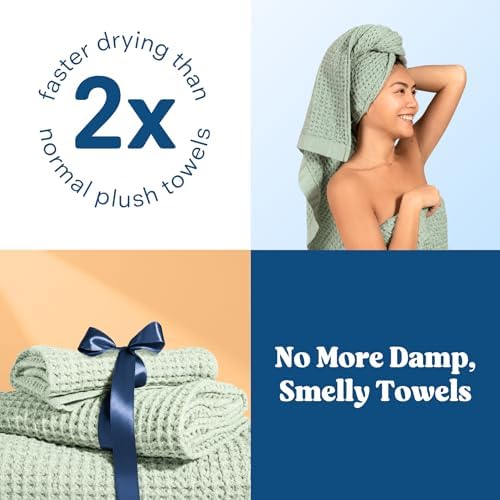 ONSEN Supima® Waffle Face Towels, Quick Dry Lint Free 100% USA Cotton, Lightweight Absorbent Face Towel Set, 12x12 in (Sage Green, Face Towel 2-Pack)