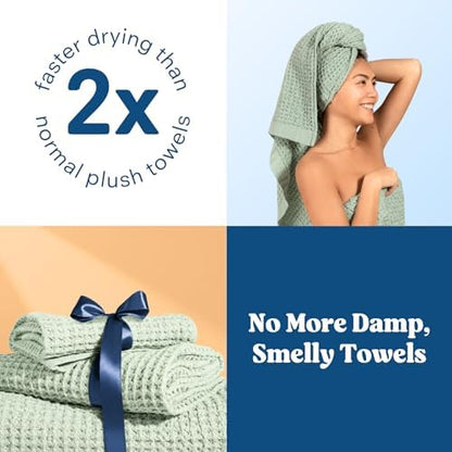ONSEN Supima® Waffle Hand Towels, Quick Dry Lint Free 100% USA Cotton, Lightweight Absorbent Hand Towel Set, 16x30 in (Sage Green, Hand Towel 2-Pack)