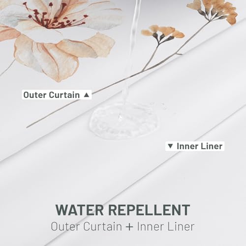 WITHLOC No Hook Floral Shower Curtain with Liner, Sage Green, 71x80