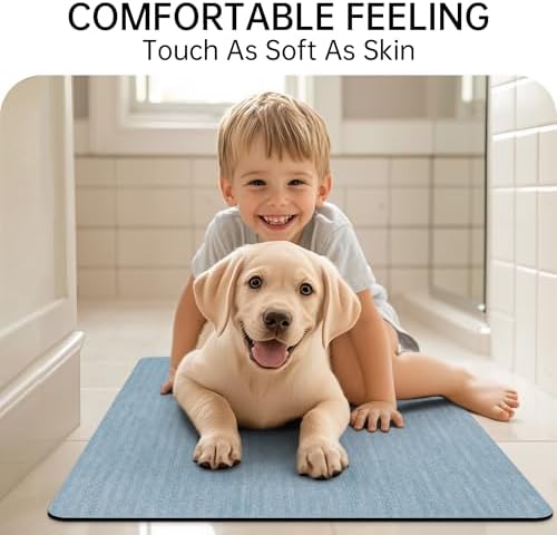 Mecko Bath Mat 16"x24",Ultra Thin Bathroom Rug fit Under Door Light Blue