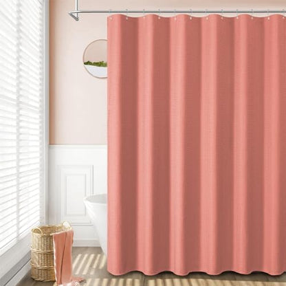 Dynamene Waffle Shower Curtain 256 GSM Heavy Duty Fabric 72"x72" Coral