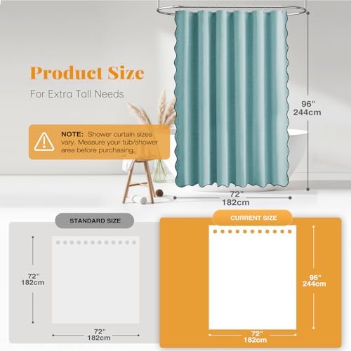 BTTN Extra Long Boho Scalloped Linen Textured Shower Curtain, 72x96, Teal