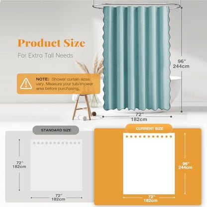 BTTN Extra Long Boho Scalloped Linen Textured Shower Curtain, 72x96, Teal
