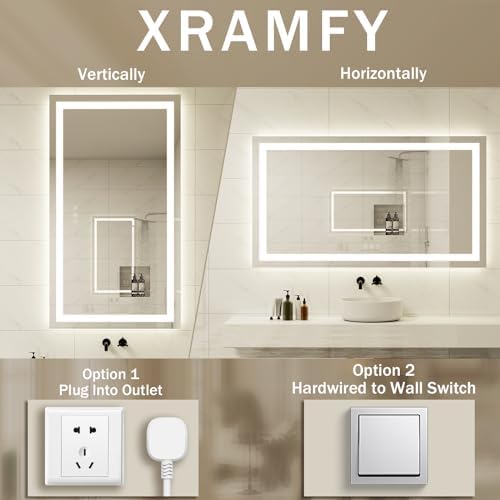 XRAMFY 55''X30'' LED Bathroom Mirror, Wall Mirror with Lights