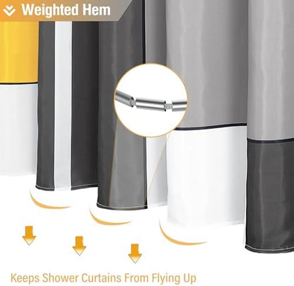 BTTN 72 x 96 Long Modern Geometric Waterproof Fabric Shower Curtain, Yellow