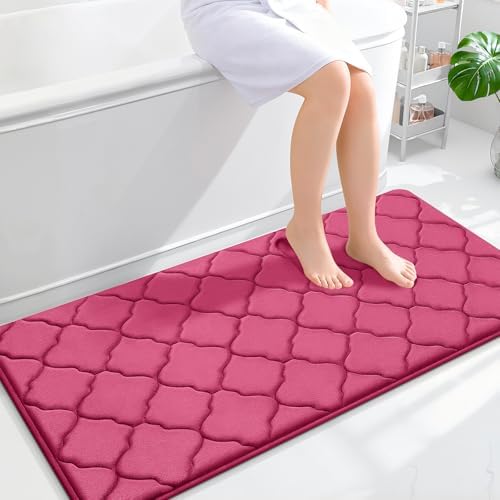 OLANLY Memory Foam Bath Mat Rug 47x24, Ultra Soft Bathroom Rugs, Deep Pink