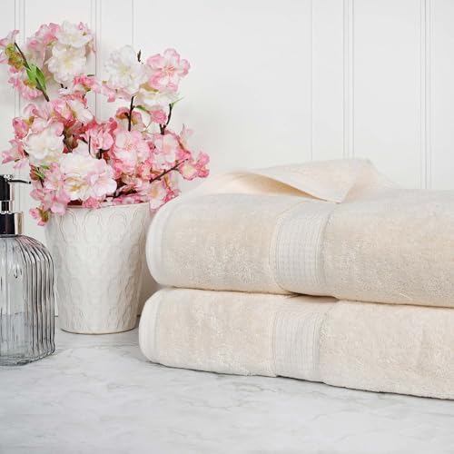 SUPERIOR Egyptian Cotton Pile Heavyweight Bath Sheet, 2 Piece Set, Cream