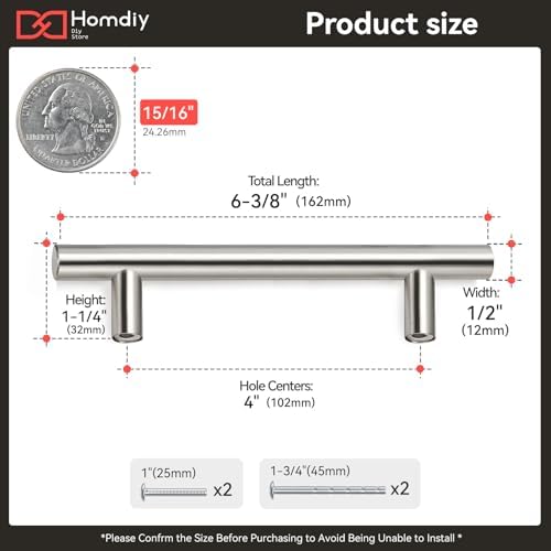 homdiy Brushed Nickel Cabinet Handles Drawer Pulls - HD201SN Cabinet Pulls 4in Hole Centers Cabinet Hardware 5Pack Cabinet Door Handles for Kitchen Cabinets