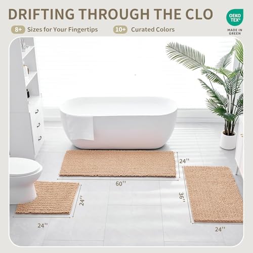 Toilet Rugs U-Shaped Mat 24x24, Contour Bathroom Mat - Ultra Soft & Absorbent Chenille, Quick-Dry, Machine Washable with Non Slip Barrier Backing, Beige