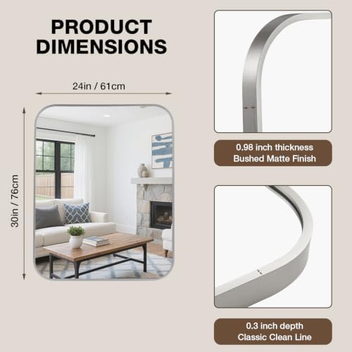 24"x30" Bruhed Nickel Rectangle Vanity Bathroom Mirror, Set of 2