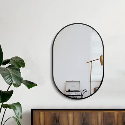 Delma 30x20 Black Oval Bathroom Mirror for Over Sink, Aluminum Frame