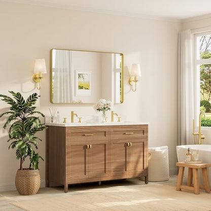 TETOTE 48 x 30 Inch Bathroom Mirror, Brushed Gold Metal Framed Wall Mounted Mirrors, Brushed Brass Rectangle Modern Decorative Vanity Mirror (Horizontal/Vertical)