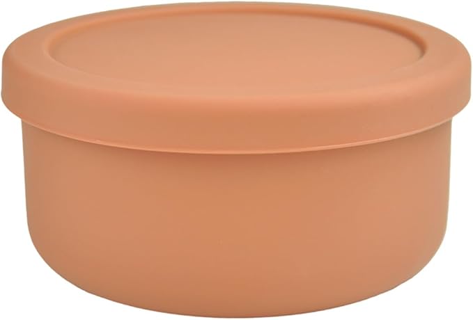24 fl oz Silicone Food Storage Container with Lid Round Portable Airtight Leakproof Salad Bowl Reusable Meal Prep Container for Soup Stew Leftovers Microwave Fridge Dishwasher Safe BPA Free (Brown)