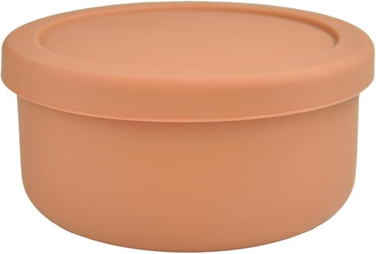 24 fl oz Silicone Food Storage Container with Lid Round Portable Airtight Leakproof Salad Bowl Reusable Meal Prep Container for Soup Stew Leftovers Microwave Fridge Dishwasher Safe BPA Free (Brown)