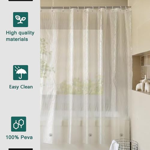 Shower Curtain Liner, 100% Waterproof Eva Shower Curtains with 3 Duty Heavy Bottom Magnets and 12 Rust Proof Grommets, 72x72 Weighted Shower Liner for Shower Stall, Bathtubs