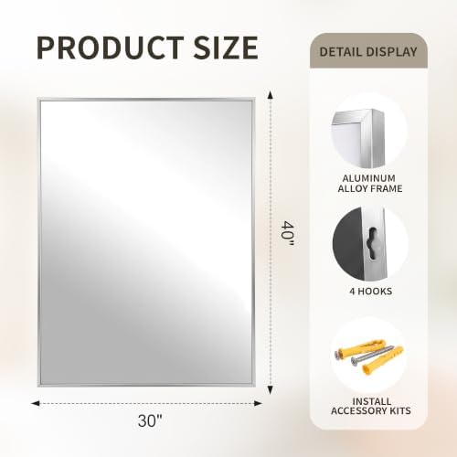 FICTOR Bathroom Vanity Mirror for Over Sink, 30" x 40", Silver