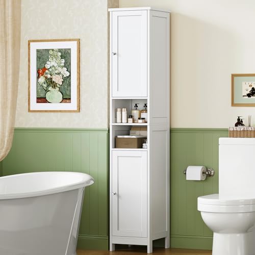 TEENFON 67" Tall Bathroom Cabinet with Adjustable Shelves and Doors, Narrow Bathroom Storage Cabinet for Small Space, Living Room, Entryway, Kitchen, White