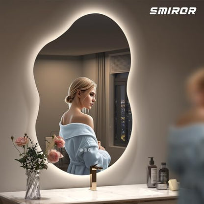 SMIROR 60x32 Irregular Backlit Led Lighted Bathroom Vanity Mirror