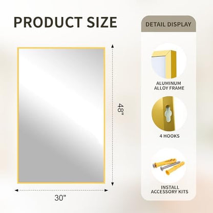 FICTOR Bathroom Vanity Mirror for Over Sink, 30" x 48", Gold