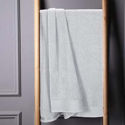 GLAMBURG 100% Cotton Oversized 2 Pack Bath Sheets 35x70, Ultra Soft Highly Absorbant Compact Quickdry & Lightweight Large Bath Sheet Set, Ideal for Gym Travel Camp Pool - Light Grey