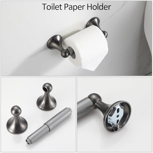 BGL Bathroom Hardware Set Grey Electroplating 4-Piece Bathroom Accessories Set Wall Mounted Adjustable Towel Bar Robe Hook Toilet Paper Holder Towel Ring Glossy Grey