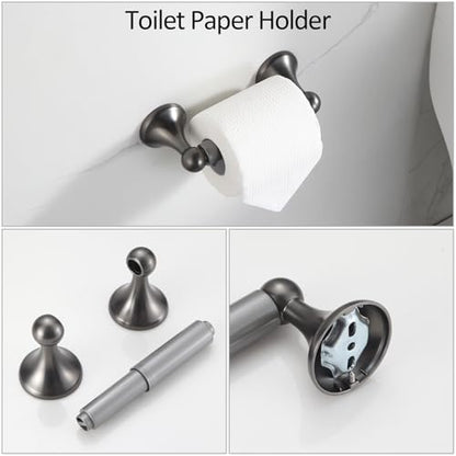 BGL Bathroom Hardware Set Grey Electroplating 4-Piece Bathroom Accessories Set Wall Mounted Adjustable Towel Bar Robe Hook Toilet Paper Holder Towel Ring Glossy Grey