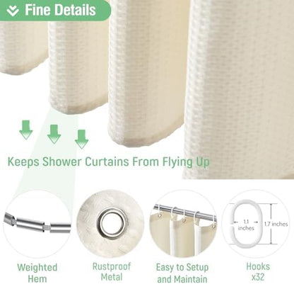 Dynamene Extra Wide Waffle Shower Curtain 256 GSM Fabric 180x72 Cream/Ivory