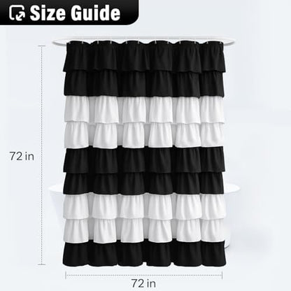 Seasonwood Ruffle Shower Curtain Black and White Shower Curtain, 72" x 72"