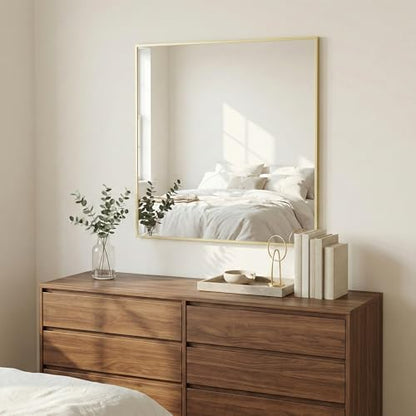 30"x30" Satin Gold Framed Square Bathroom Vanity Wall Mirror