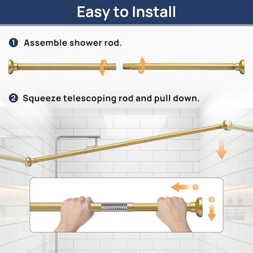 ENJOYBASICS 1" Gold Shower Curtain Rod, 30-64" Adjustable, Secure Tension
