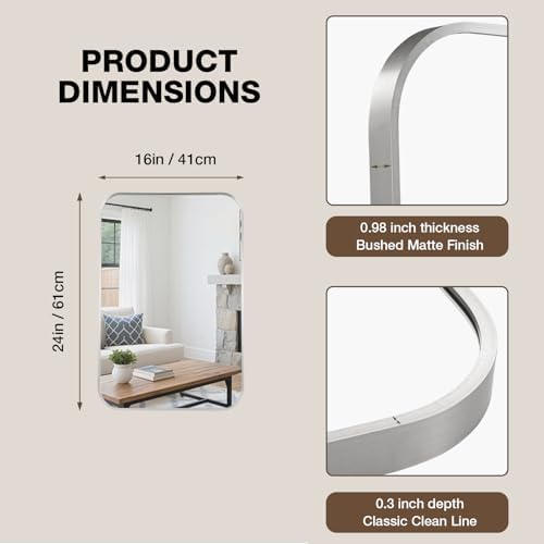 16"x24" Bathroom Mirror for Over Sink, Brushed Nickel Vanity Mirror