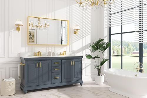 Keonjinn 48x30 Inch Gold Bathroom Mirror for Over Sink, Vanity Mirror