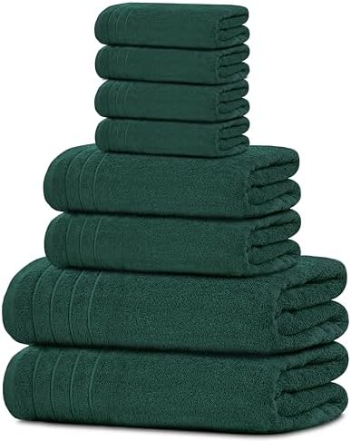 Tens Towels 8 Piece Towel Set, 2 XL Bath, 2 Hand, 4 Washcloth, Hunter Green