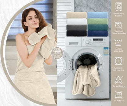 Extra Large Bath Towel Set of 4 (35"x70"),Oversized Bath Sheet Super Soft Highly Absorbent Jumbo Bathroom Towel Set Microfibers Quick Dry Shower Towel for Hotel,Bathroom,Guest,Spa,Gym (Beige)