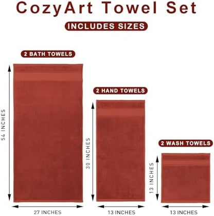 COZYART Bath Towel Set 6 PCS, Luxury 100% Turkish Cotton 650GSM Ultra Soft