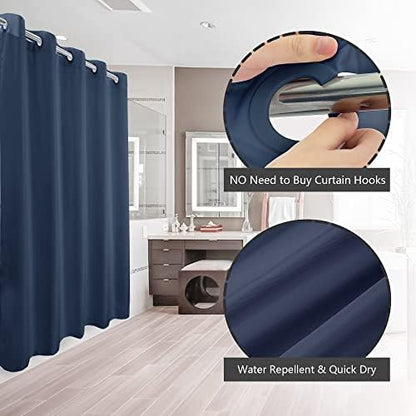 River Dream No Hook Hotel Cloth Shower Curtain Navy Blue, Standard Size