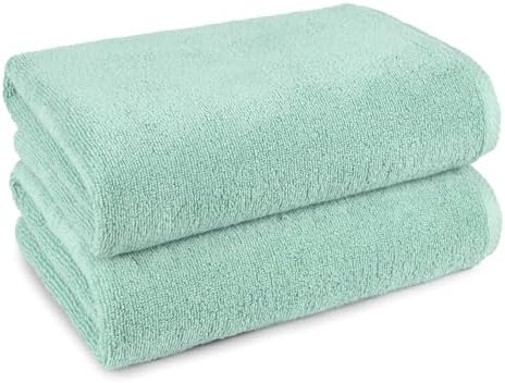 Amazon Basics 2-Pack Quick-Dry Lightweight Moisture Absorbing Bath Towel, 100% Cotton, 54" x 30", Seafoam Green