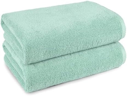 Amazon Basics 2-Pack Quick-Dry Lightweight Moisture Absorbing Bath Towel, 100% Cotton, 54" x 30", Seafoam Green