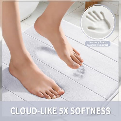Yimobra Long Bath Mat 44"x24", Super Soft Quick Dry Memory Foam Bathroom Rug, Water Absorbent, Non Slip Backing Machine Washable for Tub Shower, Thick Comfort Support, White