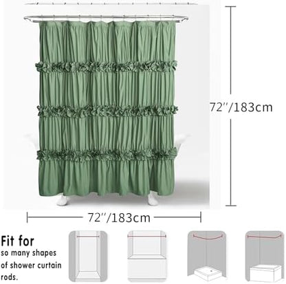 Homechoice Decor Light Green Ruffle Shower Curtain 72" W x 72" H