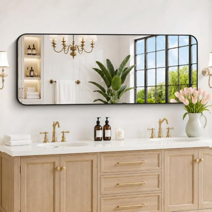 DESBING 60" x 24"Bathroom Mirror, Matte Black Wall Mirror with Metal Frame, Decorative Rectangular Vanity Mirror for Bedroom Bathroom Living Room Entryway (Horizontal/Vertical)