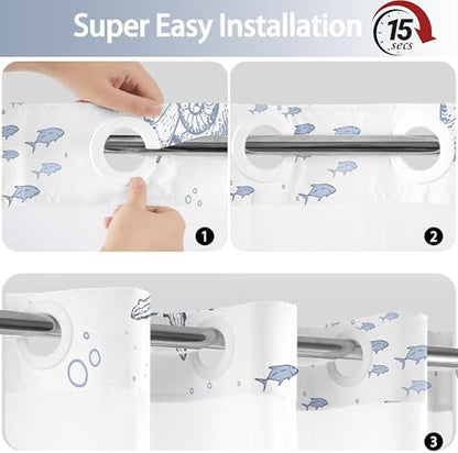 No Hook Shower Curtain and Liner Set, Grey Beach Coastal 71x74