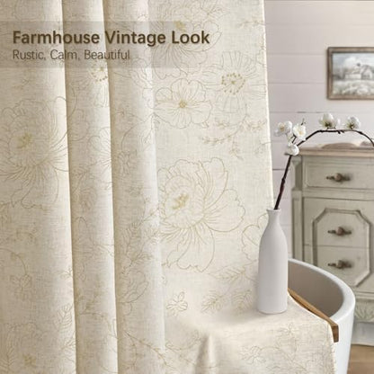 Farmhouse Floral Vintage Shower Curtain for Bathroom, Beige Embroidered