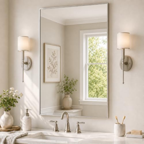 24"x36" Brushed Nickel Framed Rectangle Bathroom Vanity Wall Mirror