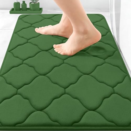 OLANLY Memory Foam Bath Mat Rug 30X20, Soft Bathroom Rugs, Olive Green