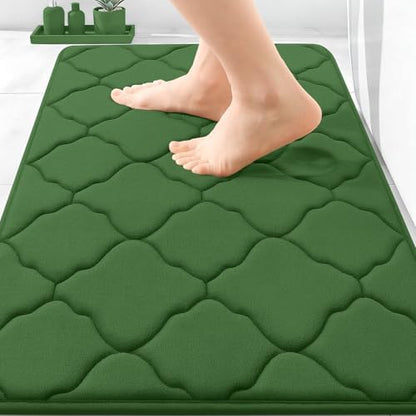 OLANLY Memory Foam Bath Mat Rug 30X20, Soft Bathroom Rugs, Olive Green
